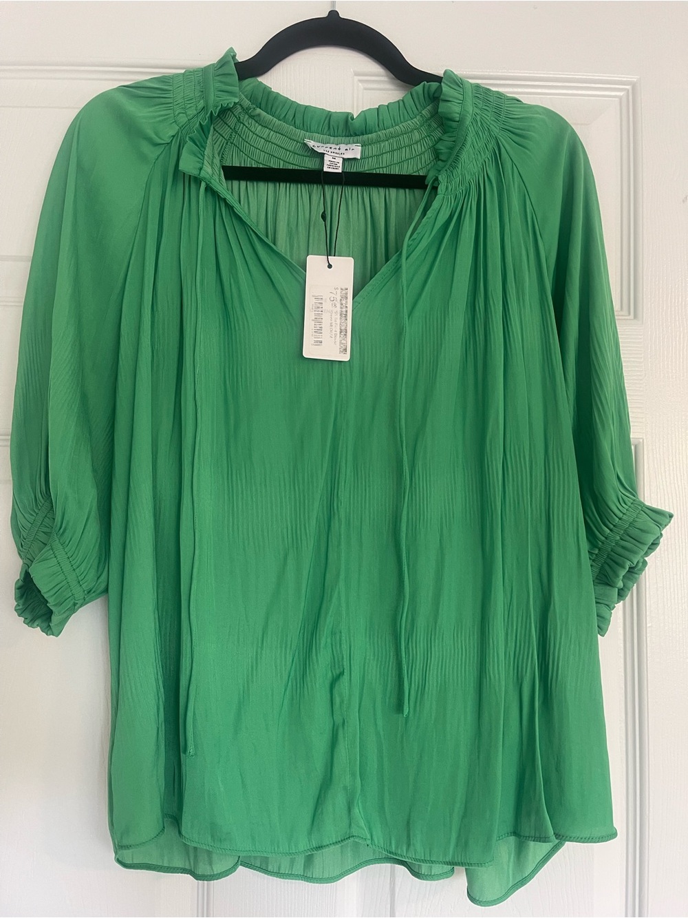 Current Air Green Smocked Peasant Blouse